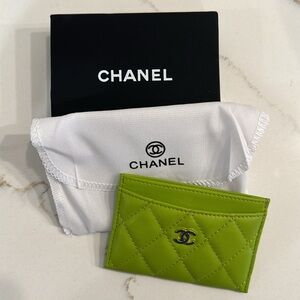 CHANEL Lime Quilted Card Holder